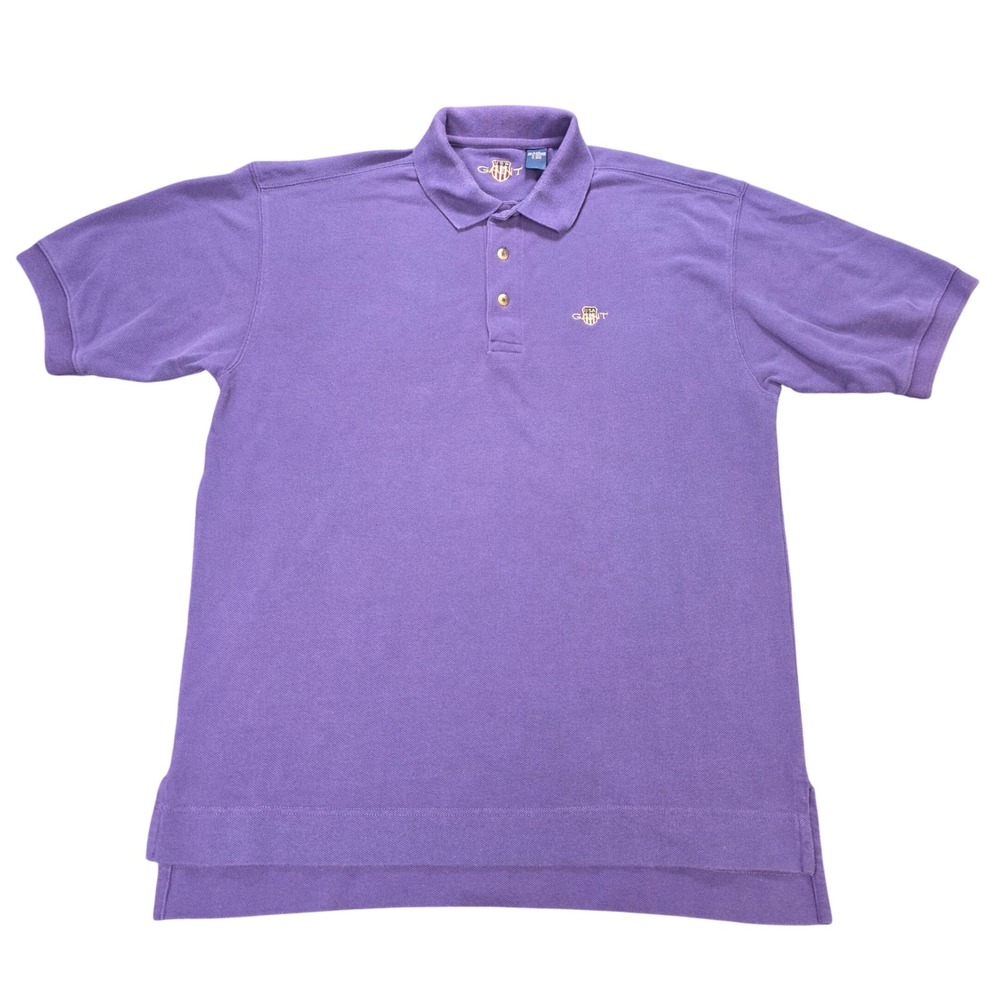 Vintage Gant USA Shield Pique Polo Shirt Men's Size L Purple Cotton Short Sleeve